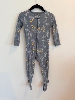 Old Navy Slate Gray Floral Footed One-Piece with Yellow & Pink Accents